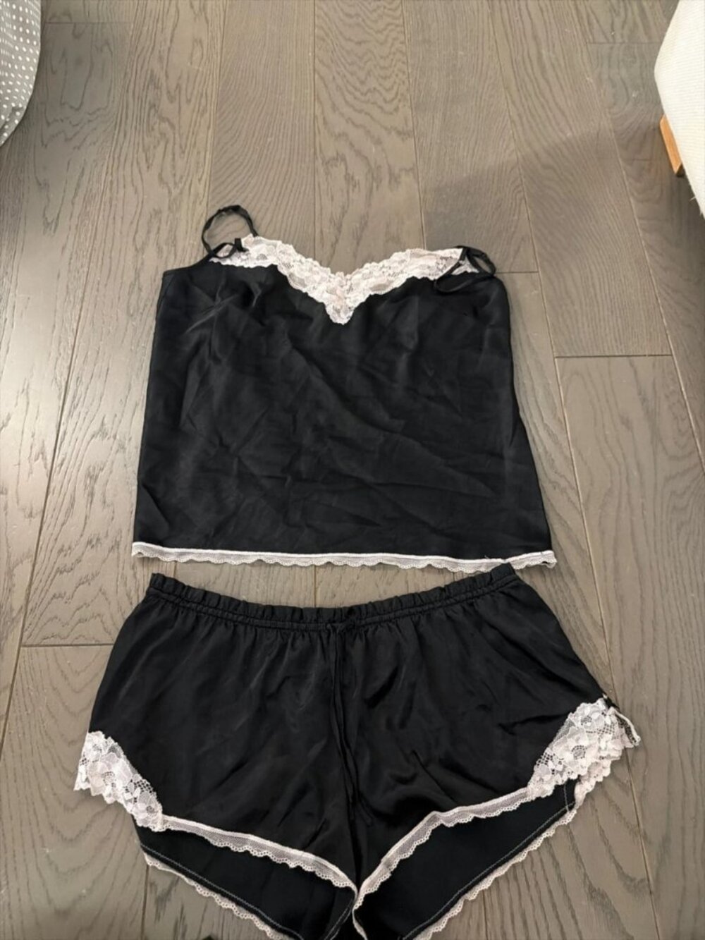 Women's Black Satin Pajama Set, Size M